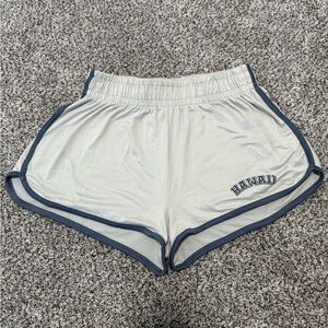 Women's Athletic Shorts - Light Gray with Navy Trim